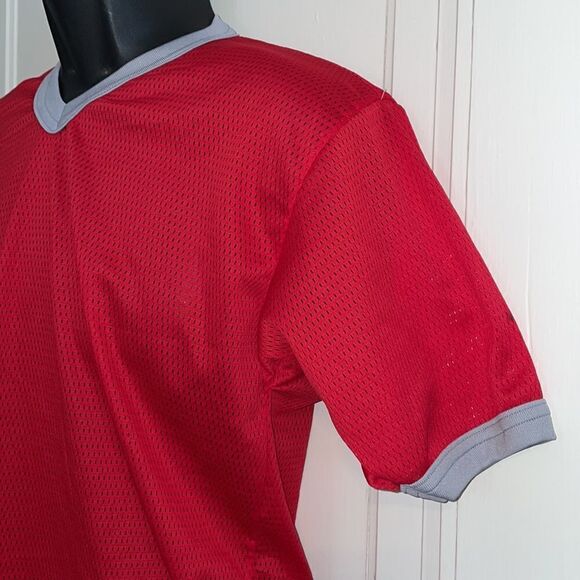 Nwot Vtg Gator Athletics red mesh jersey T-shirt with gray collar & trim - Picture 2 of 7
